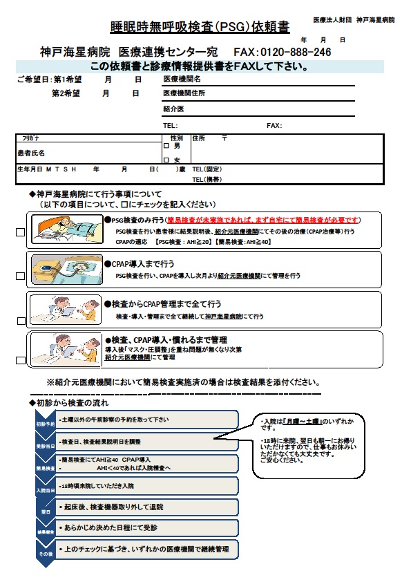 睡眠時無呼吸検査（PSG）依頼書